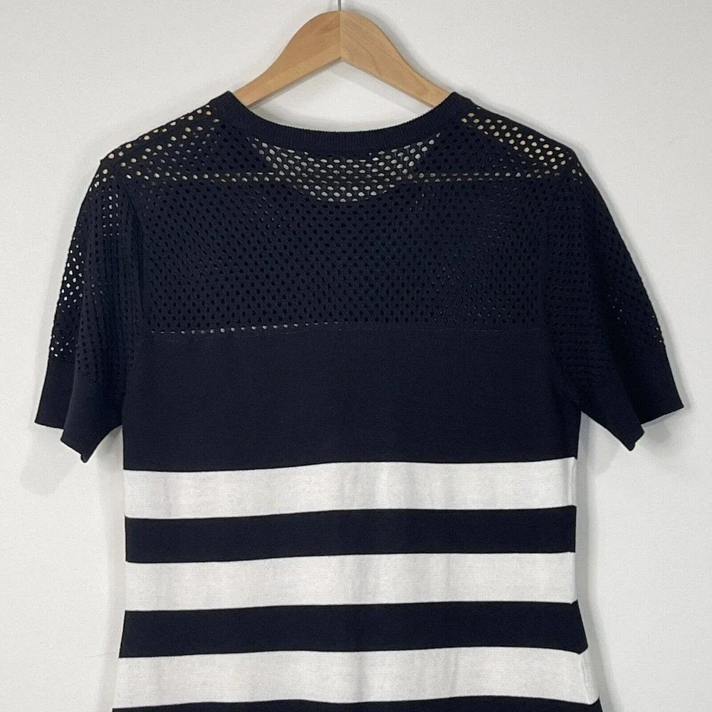 Trina Turk Striped Sheath Dress Size L Black Off White Lined